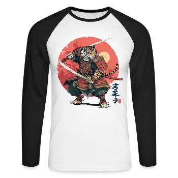 Tiger Samurai in Crimson Armor - Unisex Long Sleeve Baseball T-Shirt - white/black - Front - Nik (191cm)