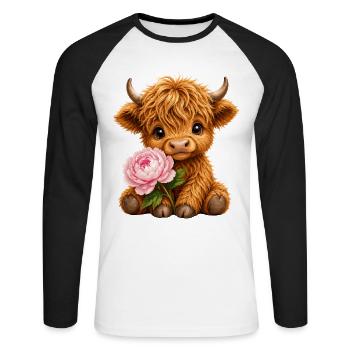 Vache des Highlands, vache des Highlands, bétail des Highlands, pivoines - T-shirt baseball manches longues Homme - blanc/noir - Devant - Nik (191cm)