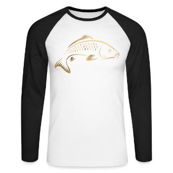 Karpfenfisch Minimalistische Angelgrafik - Unisex Baseballshirt langarm - Weiß/Schwarz - Vorne - Nik (191cm)