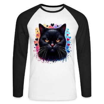 Chat noir - T-shirt baseball manches longues Homme - blanc/noir - Devant - Nik (191cm)