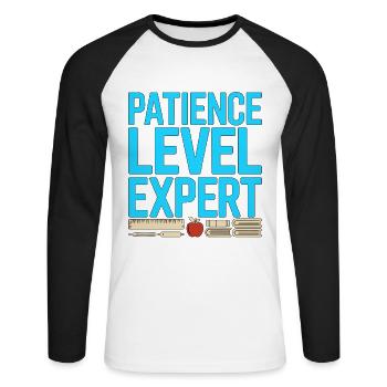 Enseignant principal Niveau de patience Éducateur expert - T-shirt baseball manches longues Homme - blanc/noir - Devant - Nik (191cm)
