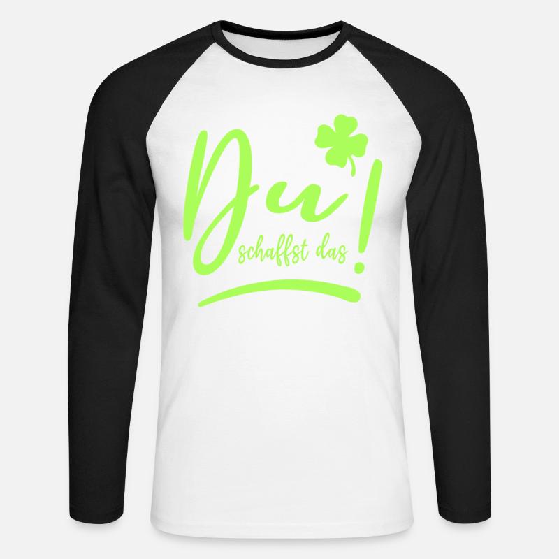 Du schaffst das! Glücksbringer Mutmacher neon - Unisex Baseballshirt langarm - Weiß/Schwarz