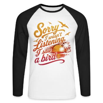 Désolé J'ai Vu un Oiseau Humour Ornithologie - T-shirt baseball manches longues Homme - blanc/noir - Devant - Nik (191cm)