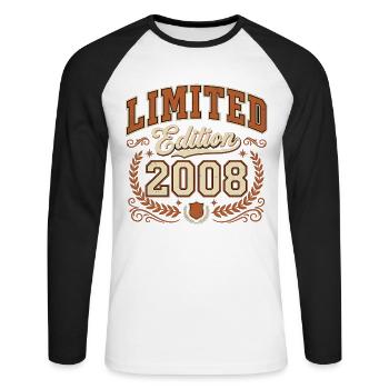 Édition limitée 2008 Vintage Birthday - T-shirt baseball manches longues Homme - blanc/noir - Devant - Nik (191cm)