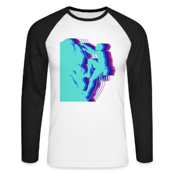 Glitch Art Climber Silhouette Modern - Unisex Long Sleeve Baseball T-Shirt - white/black - Front - Nik (191cm)