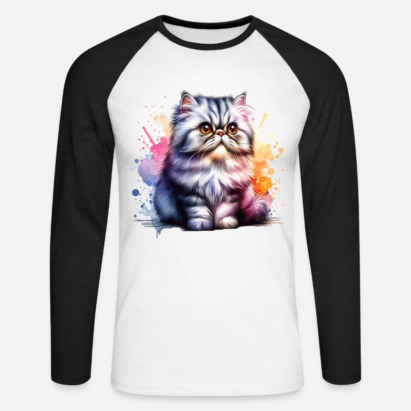 Perserkatze Geschenk - Unisex Baseballshirt langarm - Weiß/Schwarz