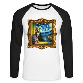Sphynxkatze Starry Night - Unisex Baseballshirt langarm - Weiß/Schwarz - Vorne - Nik (191cm)