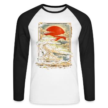 Bonsaibaum - Unisex Baseballshirt langarm - Weiß/Schwarz - Vorne - Nik (191cm)
