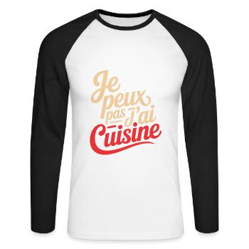 Je peux pas j'ai Cuisine humour chef cuisinier - T-shirt baseball manches longues Homme - blanc/noir - Devant - Nik (191cm)
