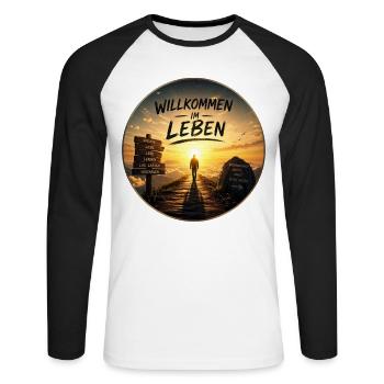 Willkommen im Leben Lebensweg - Unisex Baseballshirt langarm - Weiß/Schwarz - Vorne - Nik (191cm)