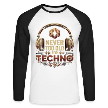 Jamais trop vieux pour la rave techno - T-shirt baseball manches longues Homme - blanc/noir - Devant - Nik (191cm)