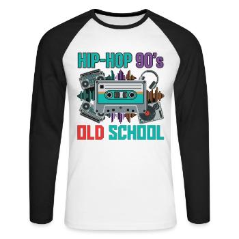 Hip Hop 90er Oldschool Retro Kassette - Unisex Baseballshirt langarm - Weiß/Schwarz - Vorne - Nik (191cm)