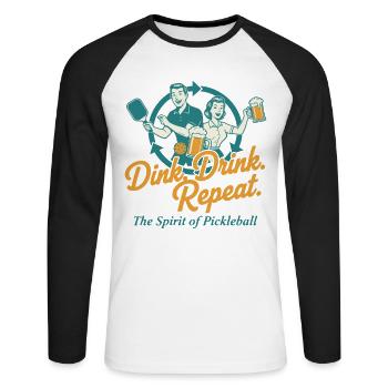Pickleball Dink Drink Repeat Joueur drôle - T-shirt baseball manches longues Homme - blanc/noir - Devant - Nik (191cm)