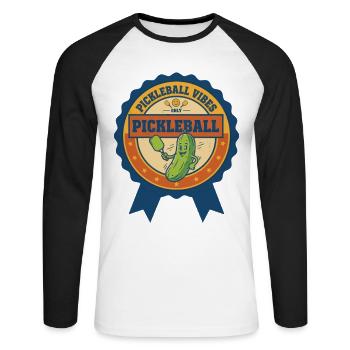Pickleball-lustiger Spieler Gurkenball-Liebhaber spielen - Unisex Baseballshirt langarm - Weiß/Schwarz - Vorne - Nik (191cm)