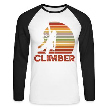 Retro Sunset Climber Silhouette - Unisex Long Sleeve Baseball T-Shirt - white/black - Front - Nik (191cm)