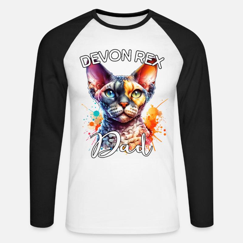 Devon Rex Papa - Unisex Baseballshirt langarm - Weiß/Schwarz