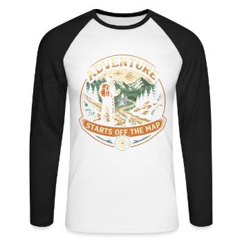 L’aventure géocache commence sur la carte - T-shirt baseball manches longues Homme - blanc/noir - Devant - Nik (191cm)