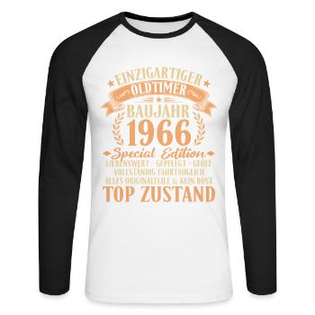 1966 Baujahr Oldtimer 60. Geburtstag Geschenkidee - Unisex Baseballshirt langarm - Weiß/Schwarz - Vorne - Nik (191cm)