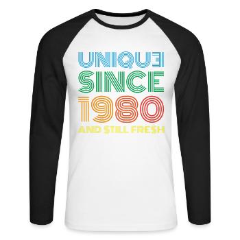 Millésime 1980 - T-shirt baseball manches longues Homme - blanc/noir - Devant - Nik (191cm)