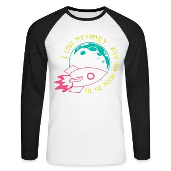 Ich liebe meine Familie bis zum Mond, Raketen-Neon - Unisex Baseballshirt langarm - Weiß/Schwarz - Vorne - Nik (191cm)