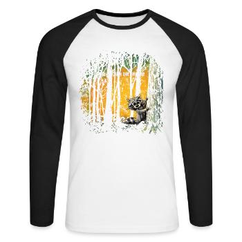 Ich mag Bäume die halten die Fresse  Waschbär  - Unisex Baseballshirt langarm - Weiß/Schwarz - Vorne - Nik (191cm)