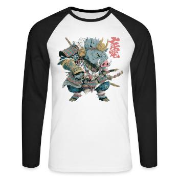 Boar Samurai Armor - Unisex Long Sleeve Baseball T-Shirt - white/black - Front - Nik (191cm)