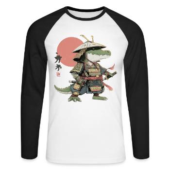 Samurai-Alligator in Rüstung - Unisex Baseballshirt langarm - Weiß/Schwarz - Vorne - Nik (191cm)