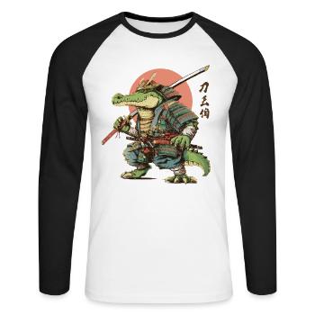 Gator Samurai Warrior - Unisex Long Sleeve Baseball T-Shirt - white/black - Front - Nik (191cm)