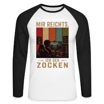 Mir reichts Ich geh zocken Retro Gamer Shirt - Unisex Baseballshirt langarm - Weiß/Schwarz - Vorne - Nik (191cm)
