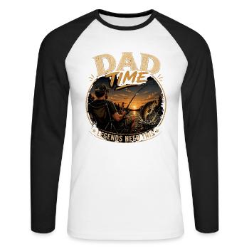 Dad Time Angelshirt – Sunset Catch Design - Unisex Baseballshirt langarm - Weiß/Schwarz - Vorne - Nik (191cm)