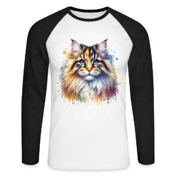 Norwegische Waldkatze Motiv - Unisex Baseballshirt langarm - Weiß/Schwarz - Vorne - Nik (191cm)