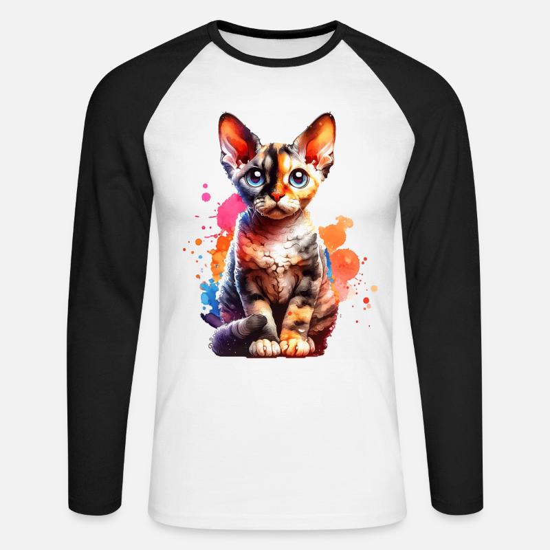 Devon Rex Geschenk - Unisex Baseballshirt langarm - Weiß/Schwarz