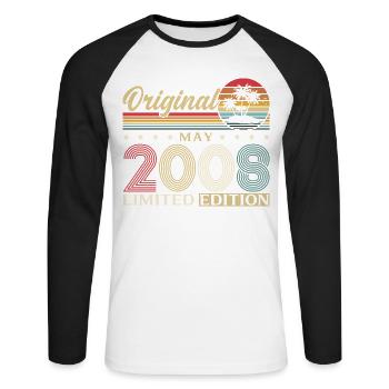 18th Birthday Gift Original May Vintage 2008 - Unisex Long Sleeve Baseball T-Shirt - white/black - Front - Nik (191cm)