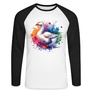 Don de l’Oie Pèlerine - T-shirt baseball manches longues Homme - blanc/noir - Devant - Nik (191cm)