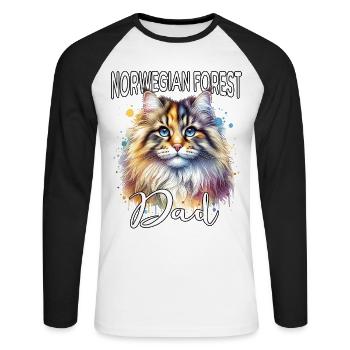 Norwegische Waldkatze Papa - Unisex Baseballshirt langarm - Weiß/Schwarz - Vorne - Nik (191cm)