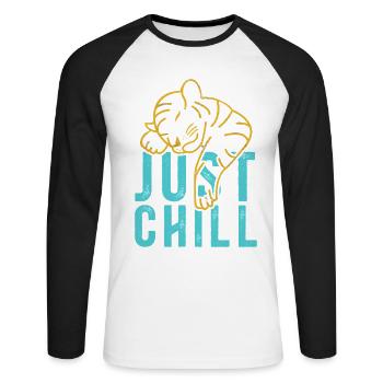 Juste Chill Tiger – Diction détendue - T-shirt baseball manches longues Homme - blanc/noir - Devant - Nik (191cm)