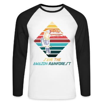 Sava – Sauver la forêt tropicale - T-shirt baseball manches longues Homme - blanc/noir - Devant - Nik (191cm)