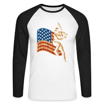 Joueur de baseball Waffle USA Drapeau - T-shirt baseball manches longues Homme - blanc/noir - Devant - Nik (191cm)