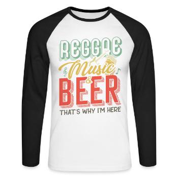 Musique reggae & bière | Bière & Ambiance - T-shirt baseball manches longues Homme - blanc/noir - Devant - Nik (191cm)