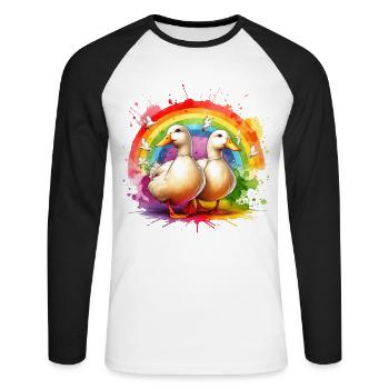 Pekingente Geschenk - Unisex Baseballshirt langarm - Weiß/Schwarz - Vorne - Nik (191cm)