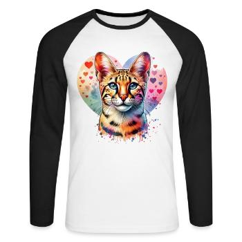Savannah Katze - Unisex Baseballshirt langarm - Weiß/Schwarz - Vorne - Nik (191cm)