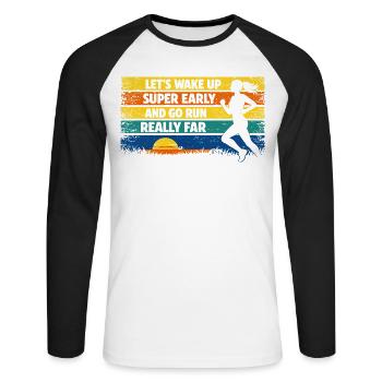 Running Jogging Funny Saying Sunrise Retro - Unisex Long Sleeve Baseball T-Shirt - white/black - Front - Nik (191cm)