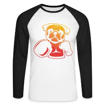 Boxender Mops – Pug Boxer Spaß - Unisex Baseballshirt langarm - Weiß/Schwarz - Vorne - Nik (191cm)
