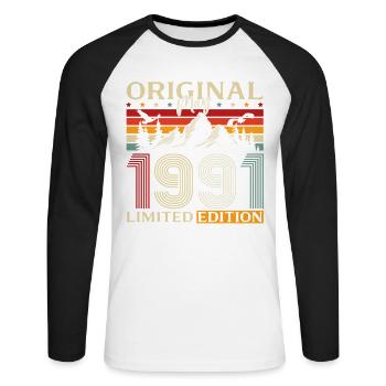 Cadeau du 35e anniversaire Original mai 1991 - T-shirt baseball manches longues Homme - blanc/noir - Devant - Nik (191cm)