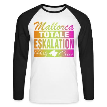 Mallorca, Eskalation - Unisex Baseballshirt langarm - Weiß/Schwarz - Vorne - Nik (191cm)