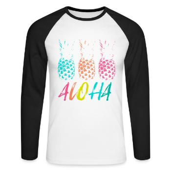 Hawaii Vacation Aloha Pineapple Trio - Unisex Long Sleeve Baseball T-Shirt - white/black - Front - Nik (191cm)