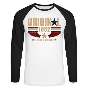 74th Birthday Gift Original Vintage 1952 - Unisex Long Sleeve Baseball T-Shirt - white/black - Front - Nik (191cm)