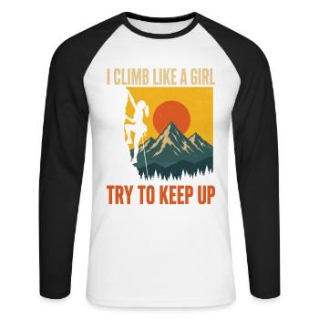 Je grimpe comme une fille grimpant la chemise des montagnes - T-shirt baseball manches longues Homme - blanc/noir - Devant - Nik (191cm)