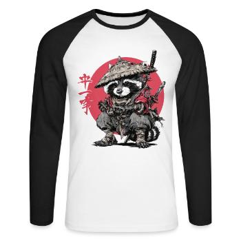 Samouraï raton laveur dans le cercle rouge - T-shirt baseball manches longues Homme - blanc/noir - Devant - Nik (191cm)