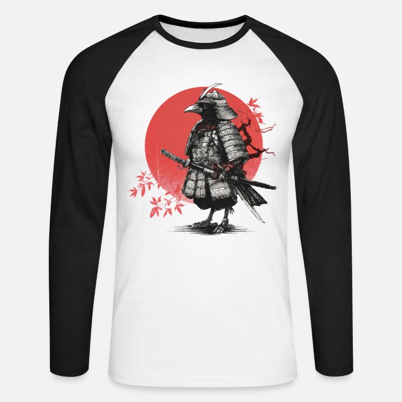 Samurai Crow in Armor - Unisex Long Sleeve Baseball T-Shirt - white/black